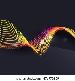 Smoke colorful vector wave on dark background with glowing and effects