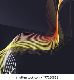 Smoke colorful vector wave on dark background with glowing and effects