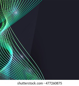 Smoke colorful vector wave on dark background with glowing and effects