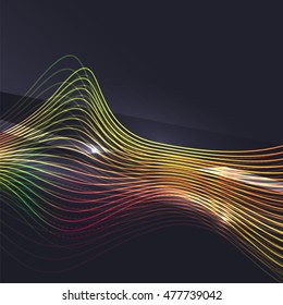 Smoke colorful vector wave on dark background with glowing and effects