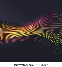 Smoke colorful vector wave on dark background with glowing and effects