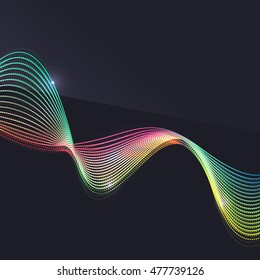Ola vectorial colorida de humo sobre fondo oscuro con brillo y efectos