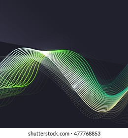 Smoke colorful vector wave on dark background with glowing and effects