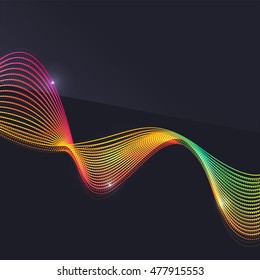Smoke colorful vector wave on dark background with glowing and effects