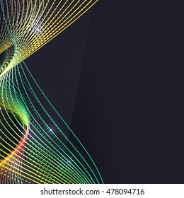 Smoke colorful vector wave on dark background with glowing and effects