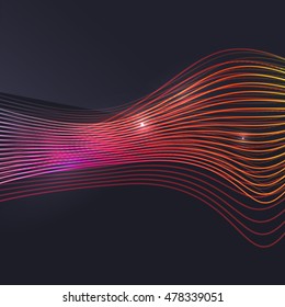 Smoke colorful vector wave on dark background with glowing and effects