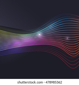 Smoke colorful vector wave on dark background with glowing and effects