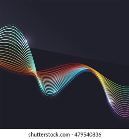 Smoke colorful vector wave on dark background with glowing and effects
