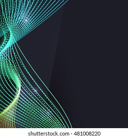 Smoke colorful vector wave on dark background with glowing and effects