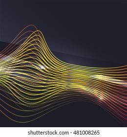 Smoke colorful vector wave on dark background with glowing and effects