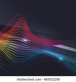 Smoke colorful vector wave on dark background with glowing and effects