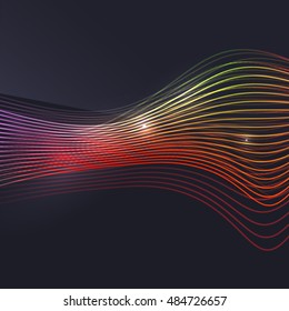 Smoke colorful vector wave on dark background with glowing and effects