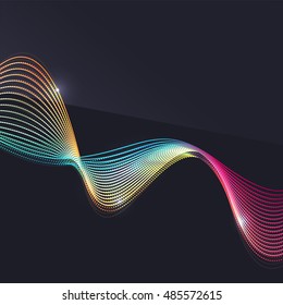 Ola vectorial colorida de humo sobre fondo oscuro con brillo y efectos