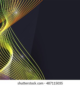 Smoke colorful vector wave on dark background with glowing and effects
