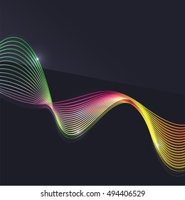 Smoke colorful vector wave on dark background with glowing and effects
