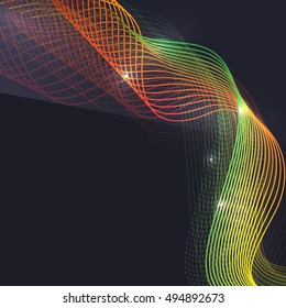 Fumaça onda vetorial colorida em fundo escuro com brilho e efeitos