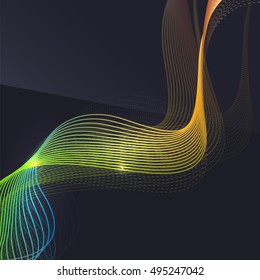 Smoke colorful vector wave on dark background with glowing and effects