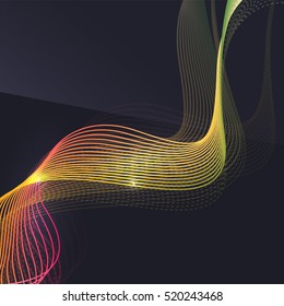 Ola vectorial colorida de humo sobre fondo oscuro con brillo y efectos