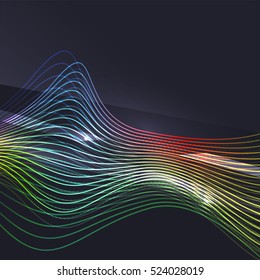 Smoke colorful vector wave on dark background with glowing and effects
