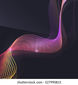 Smoke colorful vector wave on dark background with glowing and effects