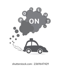 Smoke coming car exhaust into air carbon dioxide gas. Antipollution concept, design. Vector illustration.