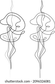 Humo. Los rizos de humo de cigarrillos. Nube de vapor. Dibujo continuo de líneas. Ilustración vectorial.