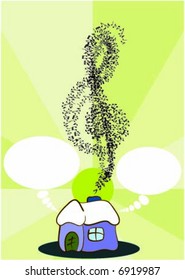 Smoke design treble clef with text balloons