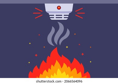 Smoke Detector Against Indoor Fire. Building Smoke Alarm. Flat Vector Illustration