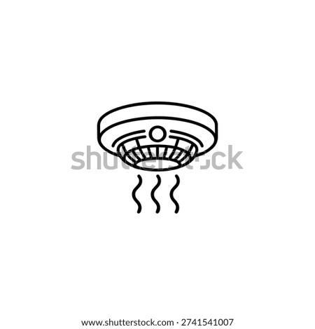 Smoke detector alarm line icon black and white vector illustration for fire protection and workplace safety