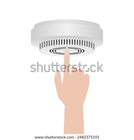 Smoke Detector and Fire Alarm. Smoke Alarm. Hand Turning On and Off Smoke Detector. Vector Illustration. 