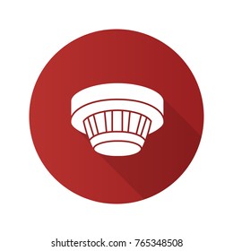 Smoke detector flat design long shadow glyph icon. Fire alarm system. Vector silhouette illustration