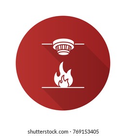 Smoke Detector Flat Design Long Shadow Glyph Icon. Fire Alarm System. Vector Silhouette Illustration