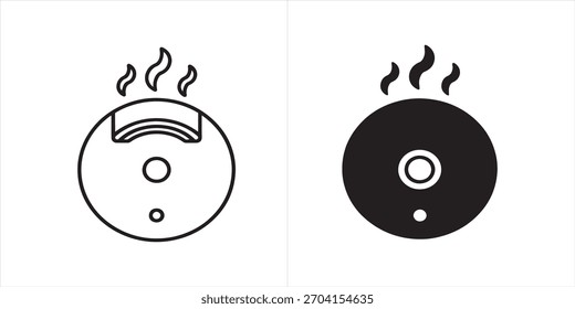 A smoke detector icon in black and white, isolated on white background. This vector graphic represents fire safety, protection, and alarm systems for home security.
