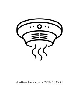 Smoke detector icon black and white vector line illustration fire alarm safety equipment