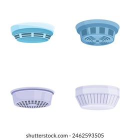 Iconos del detector de Smoke Vector de dibujos animados. Sistema de control de Smoke. Concepto de seguridad contra incendios