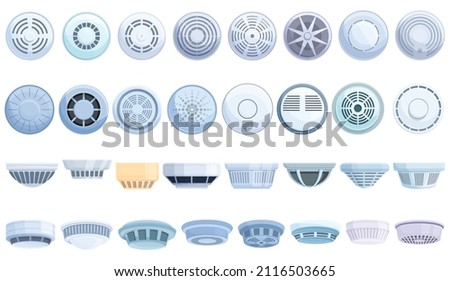 Smoke detector icons set cartoon vector. Alarm fire. Accident celling
