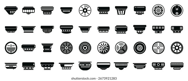 Smoke detector icons set simple vector. Fire alarm. Accident danger