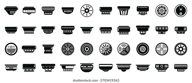 Los iconos del detector de Smoke establecen un Vector simple. Alarma de incendios. Peligro de accidente