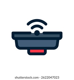 Smoke Detector Vector for Fire Safety and Hazard Alert. Ceiling-mounted alarm illustration. Emergency detection icon for home protection. Filled Line Icon