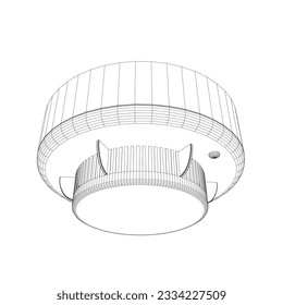 Smoke detector wireframe. Vector fire smoke carbon monoxide detector alarm, office with sound signal on white isolated background. The style of drawing is flat. Detector, sensor, detection device. 3D