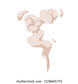 Smoke and dust cloud rising up. Gas and fume steam, exhaust. Bomb explosion effect. Abstract vapor curves. Intense smoky silhouette. Flat graphic vector illustration isolated on white background