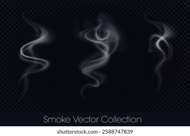 Smoke, smoke of e-cig, mist, fog, gas and Steam isplated Vector (EPS) Illustration Set on transparent background