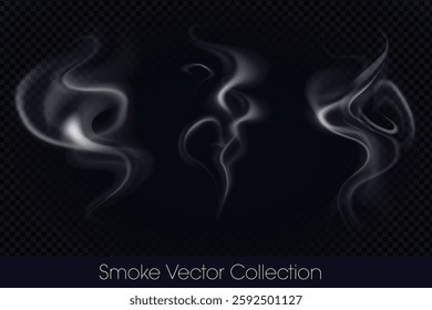 Smoke, smoke of e-cig, mist, fog, gas and Steam isolated Vector (EPS) Illustration Set on transparent background