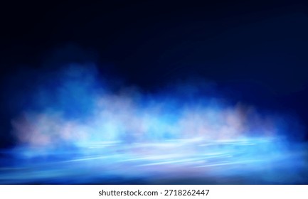Smoke effect. Abstract technology futuristic neon glowing blue and pink light lines with speed motion blur effect on a dark blue background.