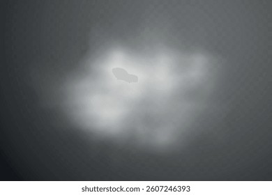Smoke effect background. Realistic decorative fog in the air, vapor, creeping smoke puff. Layout of cloudy smog. Transparency vector illustration.