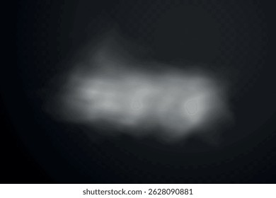 Smoke effect background. Realistic decorative fog in the air, vapor, creeping smoke puff. Layout of cloudy smog. Transparency vector illustration.