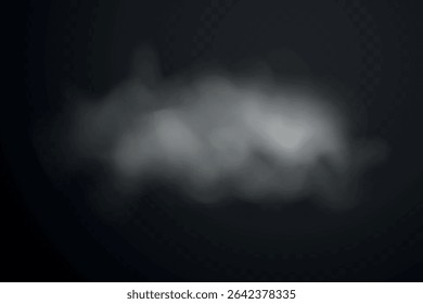 Smoke effect background. Realistic decorative fog in the air, vapor, creeping smoke puff. Layout of cloudy smog. Transparency vector illustration.