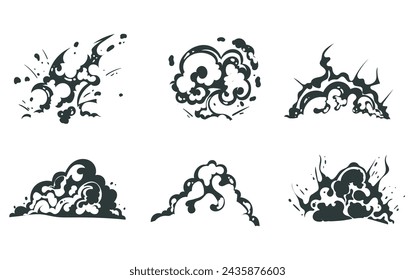 Smoke effect black silhouette isolated set. Vector graphic design illustration
