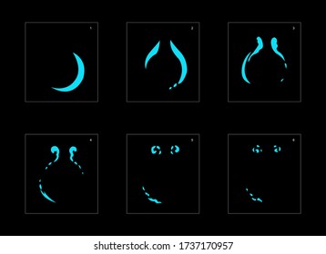 Smoke effect. blue smoke animation sprite sheet. classic smoke effect animation for game or cartoon or animation. vector style animation effect  