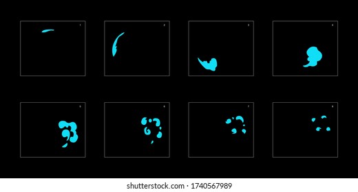 Efecto humo. hoja de cálculo de animación de humo azul. animación clásica con efecto humo para juegos, dibujos animados o animaciones. efecto de animación de estilo vectorial 1788.